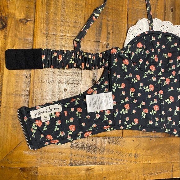 For Love and Lemons Camille Top Black Floral Crop Corset Flowers Roses Frills - Picture 11 of 14